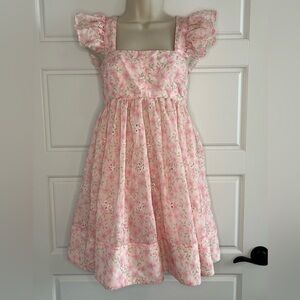 NEW MABLE Pink Floral Ruffle Tiered Criss Cross Back Mini Dress L Girly Flirty
